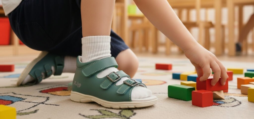Szupinált benti cipő kisgyermekeknek, játék közben.