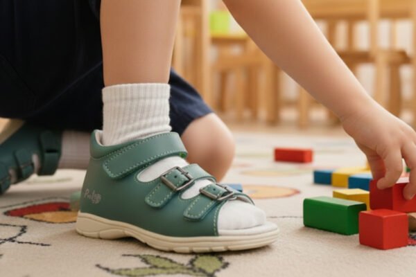 Szupinált benti cipő kisgyermekeknek, játék közben.