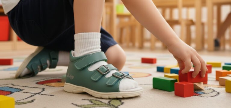 Szupinált benti cipő kisgyermekeknek, játék közben.